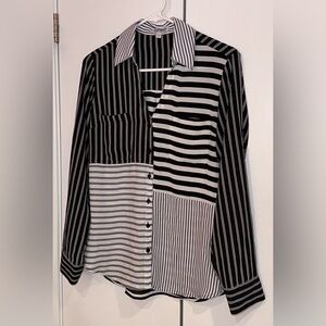 Express Black and White Asymmetrical Button Down Shirt. Size SP
